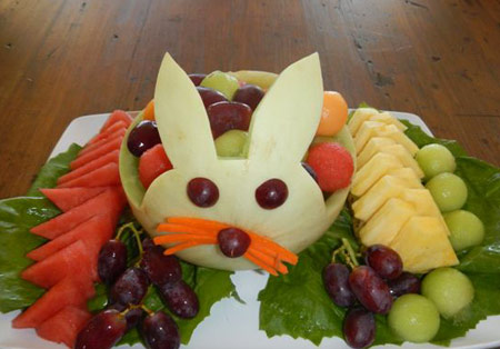 Easter Bunny honeydew melon fruit salad