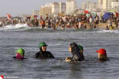 شنای زنان در سواحل غزه : تصاویر