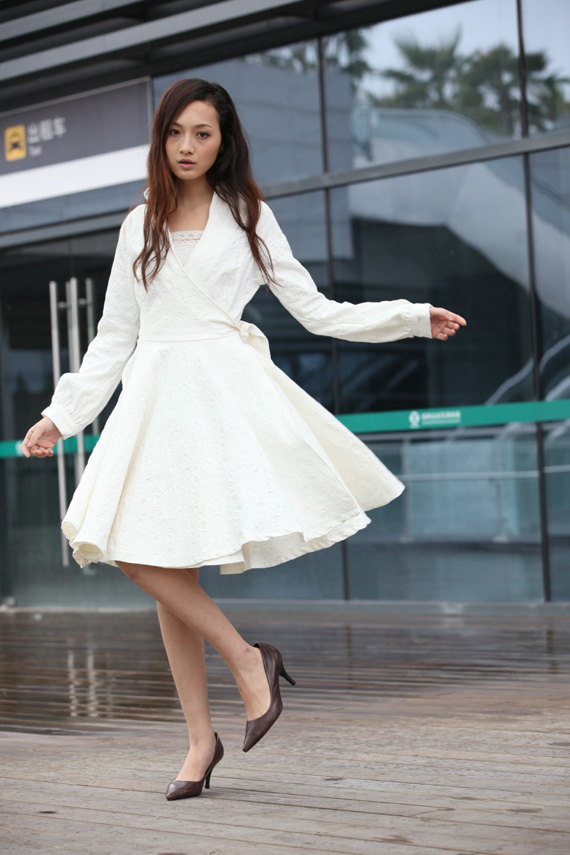 Irregula لباس سفید آستین بلند کت-NC214