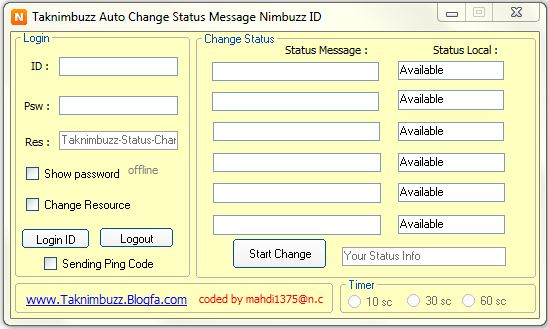 دانلود نرم افزار روبات Taknimbuzz Auto Change Status Nimbuzz ID