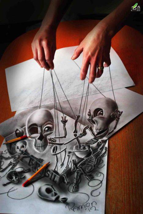 طرح های نقاشی سه بعدی روی کاغذ 