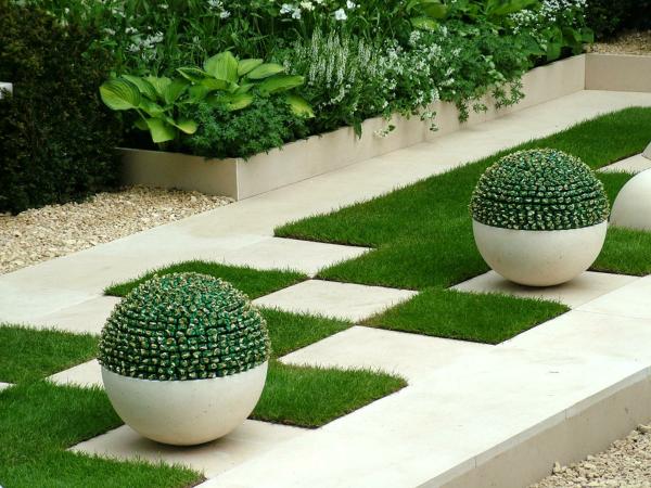 modern garden tile and potted plants مدل طراحی نما و محوطه سازی