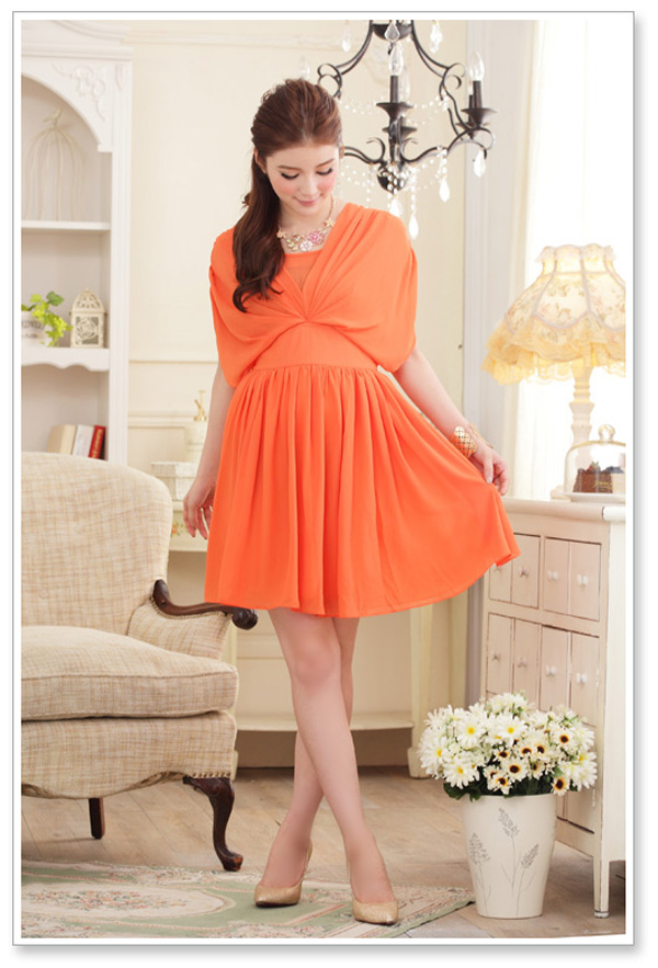 wholesale summer clothing women chiffon dress k9815 Orange