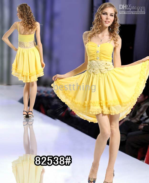مدل لباس شب کوتاه زرد 2012
