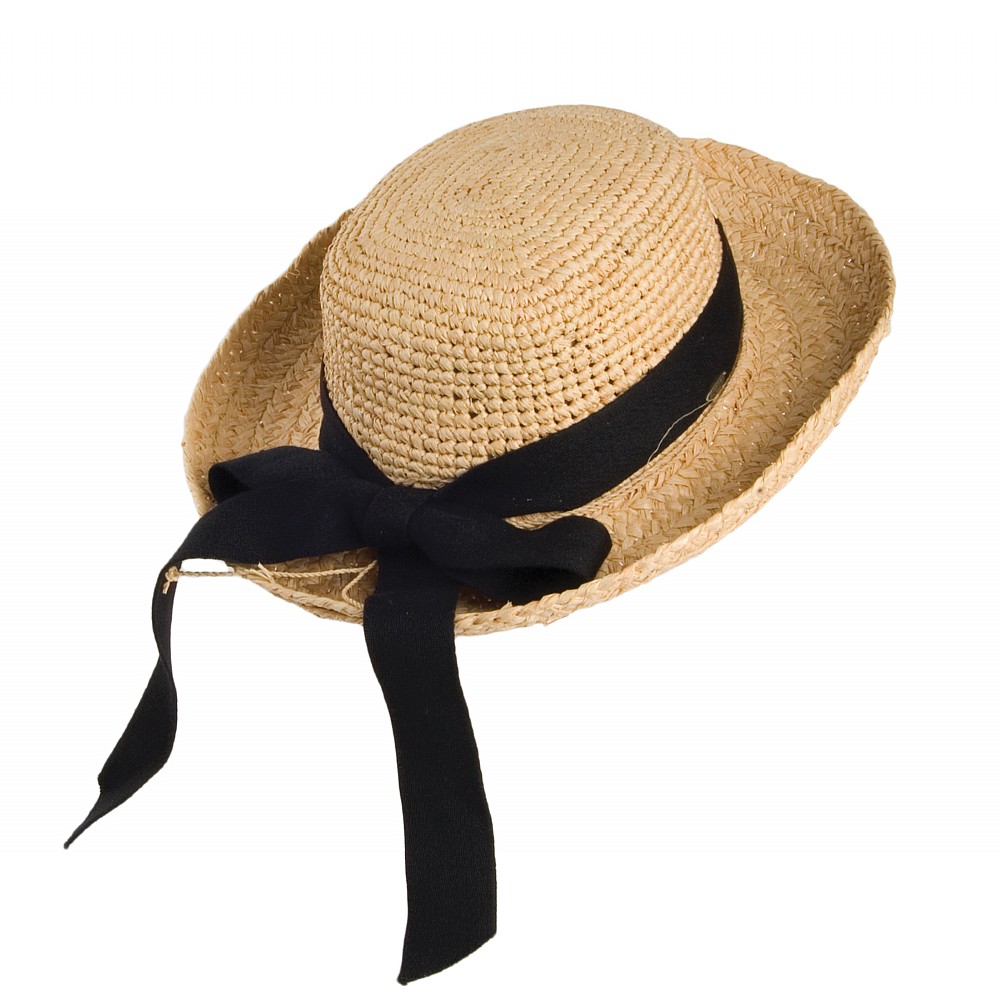 Scala Hats Organic Crocheted Raffia Straw Hat - with Black