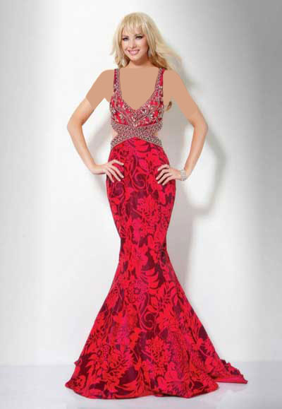 مدل لباس شب مجلسي ماسكي قرمز گلدار