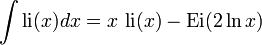 \int \operatorname{li}(x)dx = x\, \operatorname{li}(x)-\operatorname{Ei}(2 \ln x)