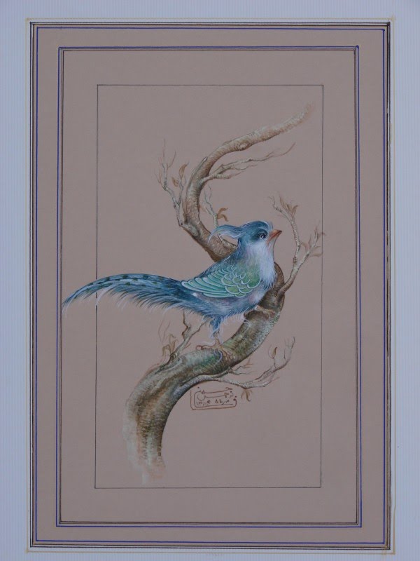  نقاشی سنتی و تذهیب نرجس نرگس نارسیس حسینی فسا گل و مرغ گل و بوته شکوفه و پرنده