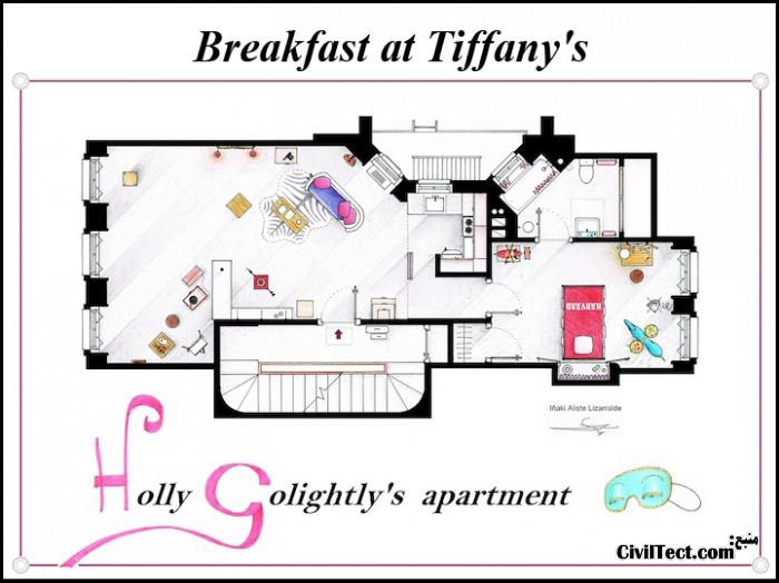 پلان معماری خانه سریال Breakfast at Tiffany's