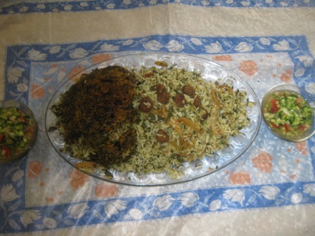 کلم پلو با سالاد شیرازی 