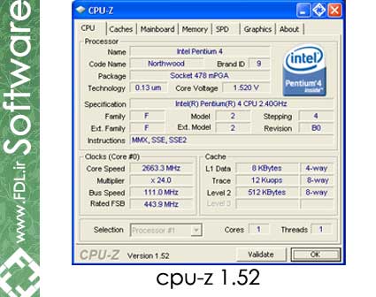 CPU-Z 1.52 - نرم افزار نمایش اطلاعات سخت افزاری سی پی یو