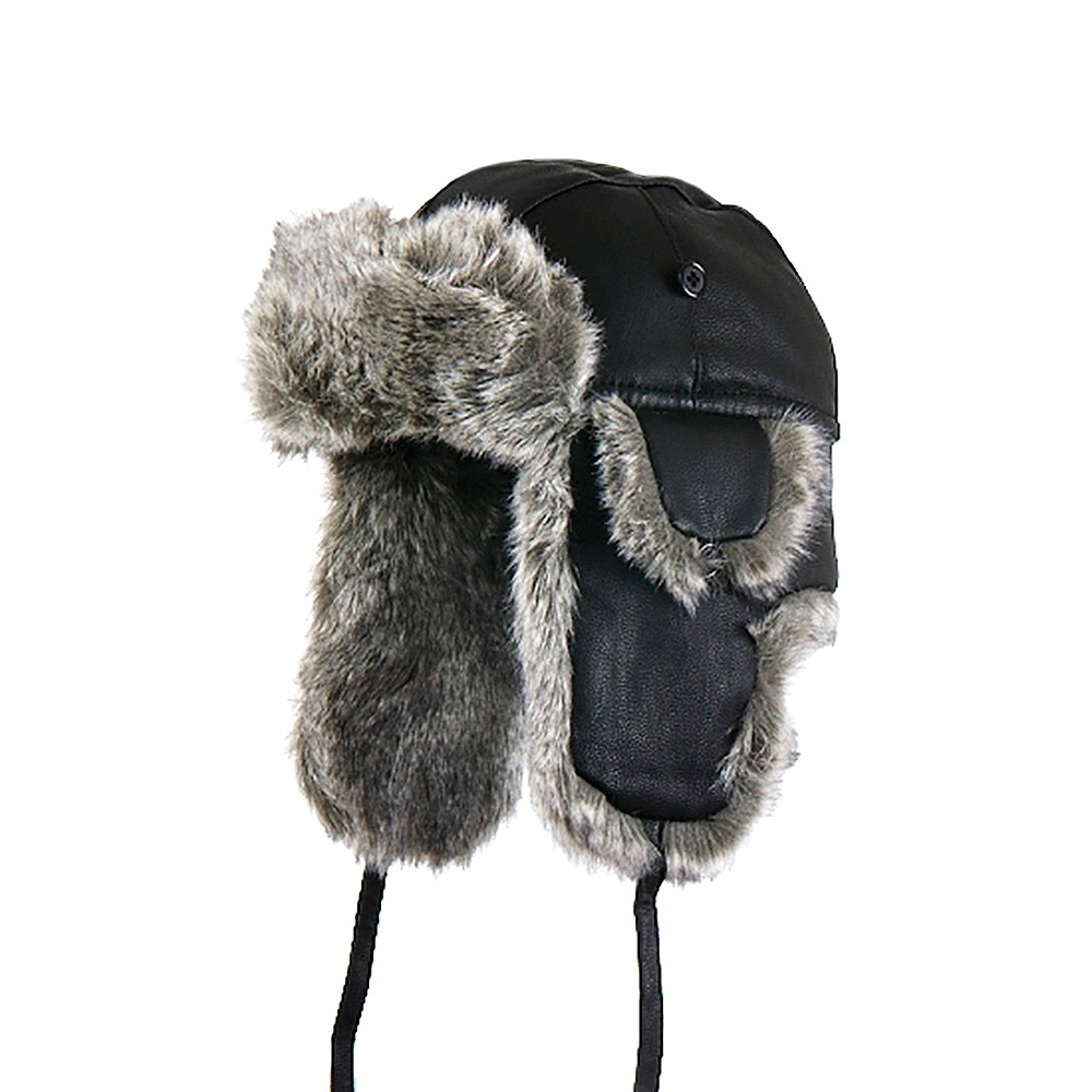 Jaxon Hats Washed Faux Leather Trapper Hat - Black
