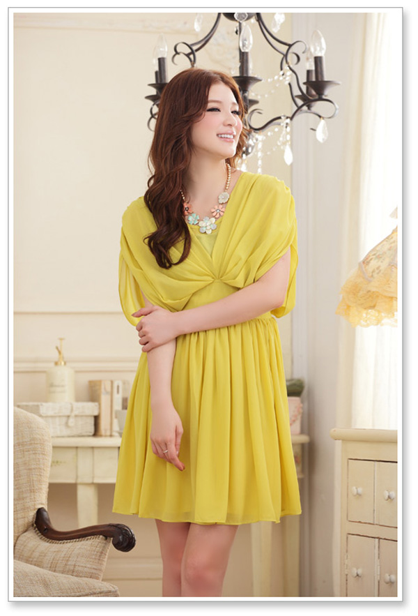 wholesale summer clothing women chiffon dress k9815 Yellow