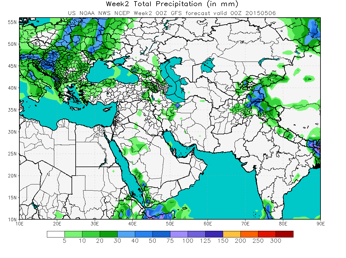 وضعیت بارش تجمعی کشور در 14 روز آینده