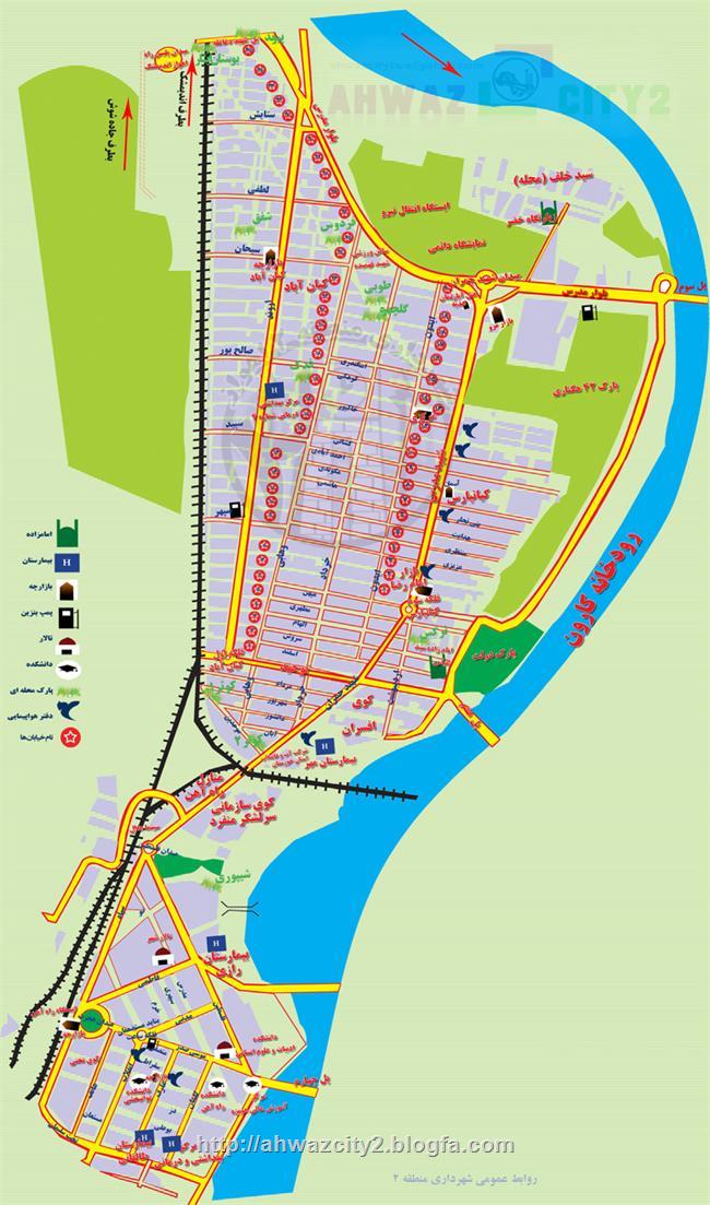 نقشه محدوده شهرداری منطقه 2 اهواز