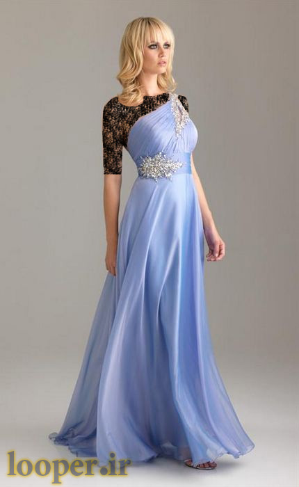 مدل لباس شب آبی فیروزه ای جدید 2013