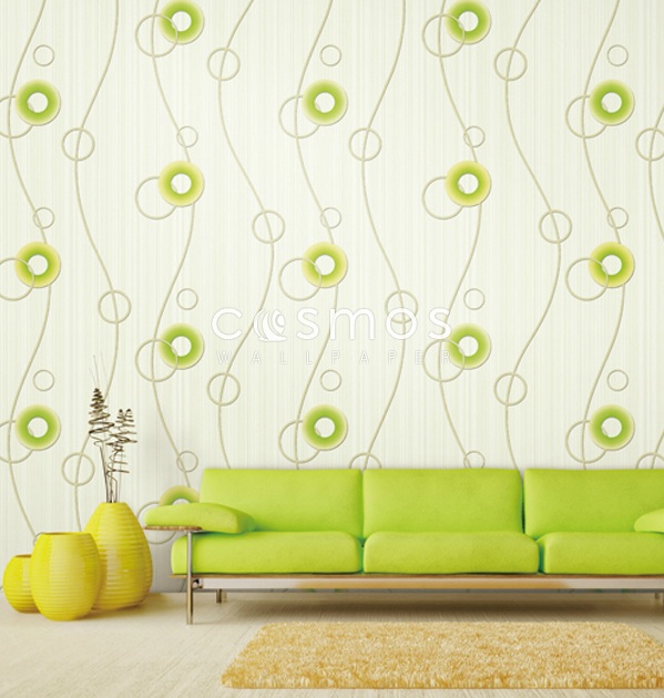 نمونه کار کاغذ دیواری طرح حلقه های گل رنگ سبز پسته ای