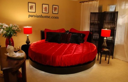 Satin_covered_round_bed_in_scarlet_and_b