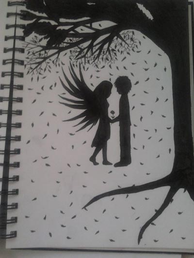 عکس عاشقانه دو نفره نقاشی سیاه قلم 