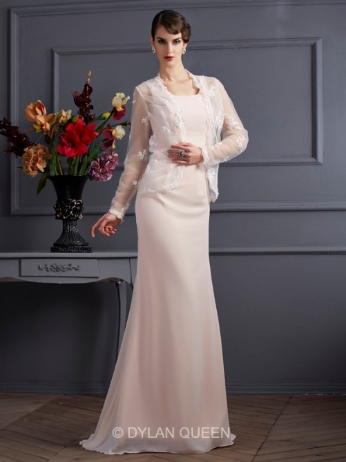 Elegant Sheath/Column Square Floor-Length Chiffon Mother of the Bride Dresses