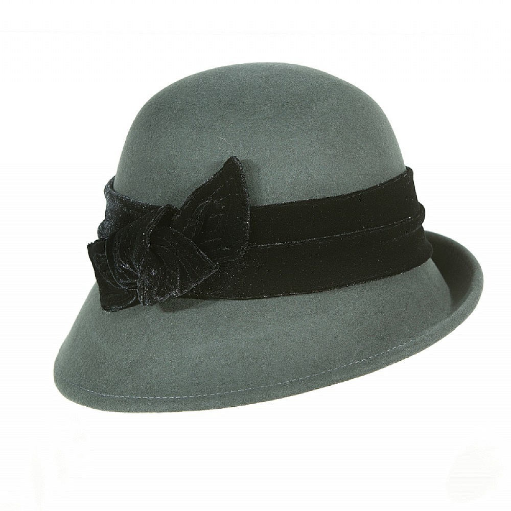 Scala Hats Cloche with Velvet Band - Slate