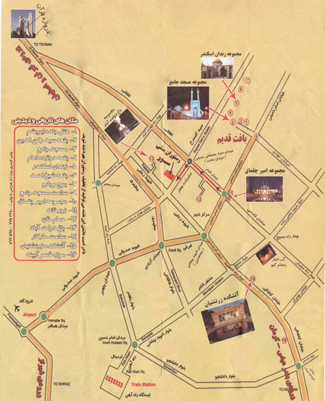 نقشه گردشگری شهر یزد