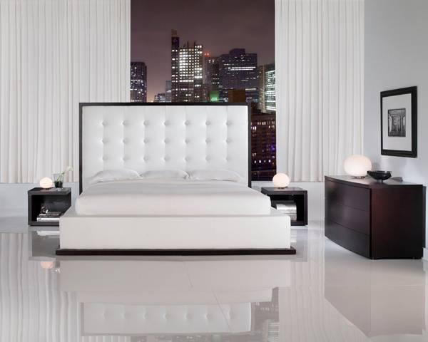 Pictures of  Super stylish Italian Design bedroom set, white leather headboard