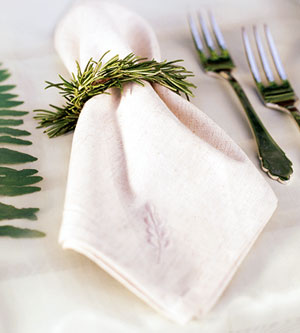 napkin with pine needle ring