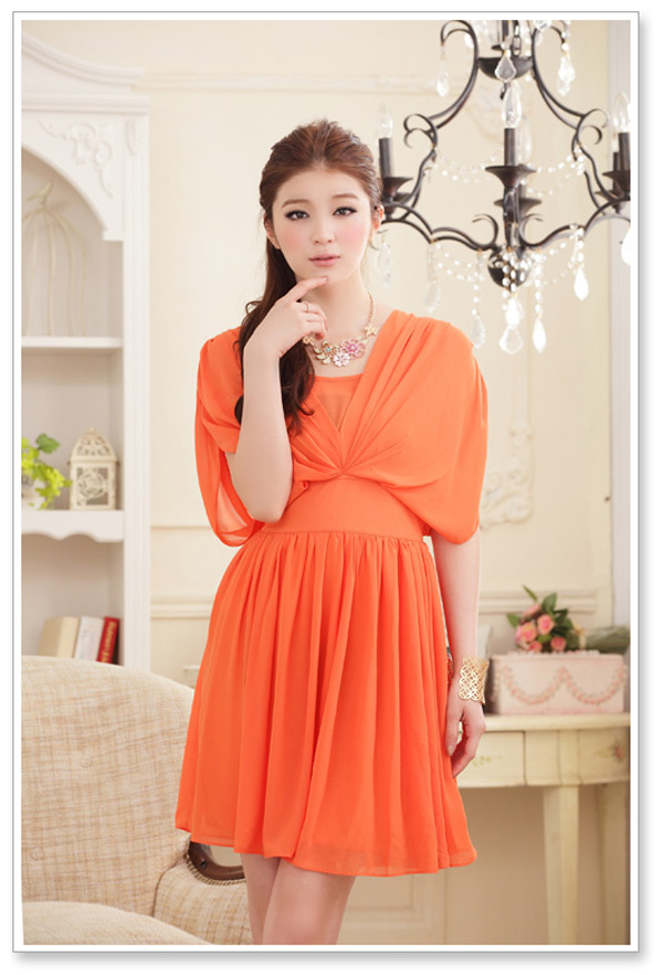 wholesale summer clothing women chiffon dress k9815 Orange