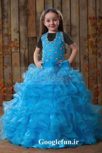 مدل لباس عروس بچه گانه آبی رنگ ۲۰۱۳