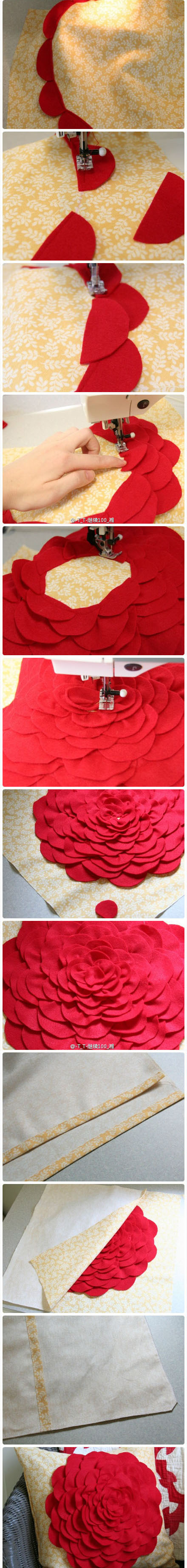 布艺DIY:给你的抱枕加一朵大红花