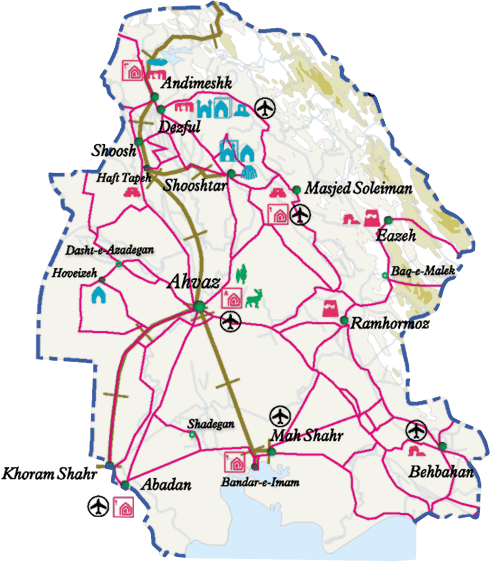 نقشه ی خوزستان و جایگاه مسجدسلیمان