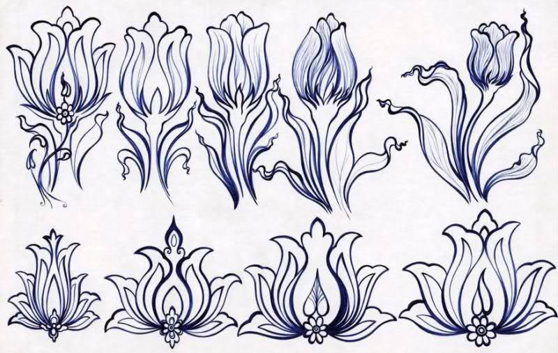   tulip flower flora khataei گل ختایی لاله طرح تزئینی با خودکار طراحی خودکاری 