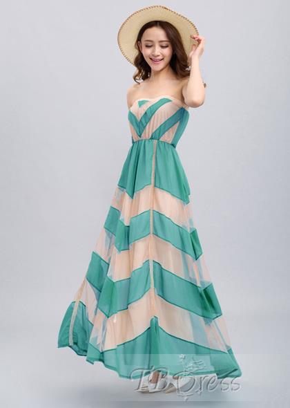 Sexy Double-Deck Strapless Flowing Chiffon Maxi Dress