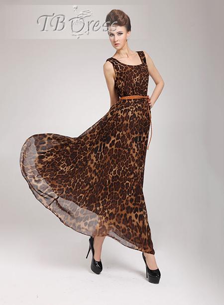 2013 New Leopard Loose Round Neckline Chiffon Dress