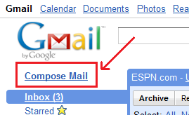 بر روی نوشتۀ Compose Mail کلیک کنید