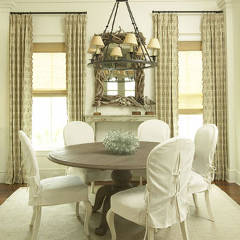 room interior courtains and dining room table