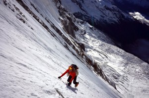 Ueli Steck on Annapurna's south face before his solo ascent on October 9–10, 2013.