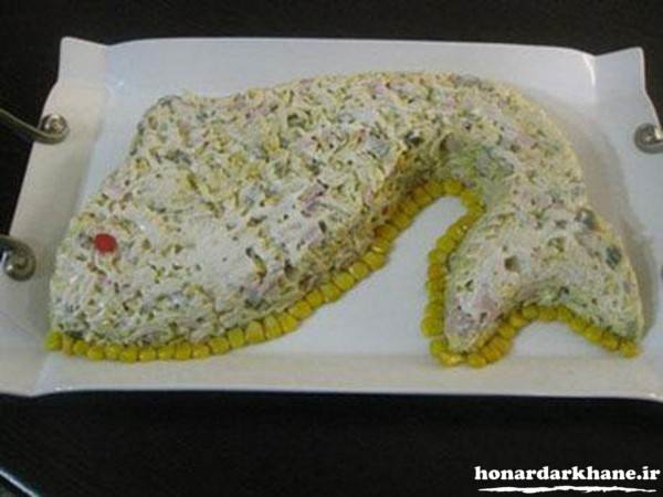 سالاد ماکارونی قالبی به شکل ماهی