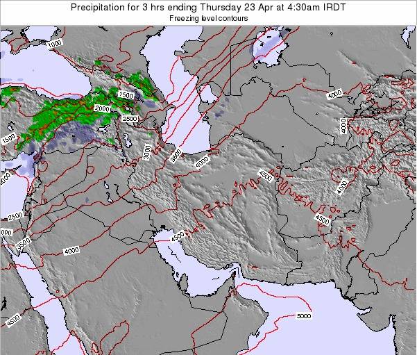 Iran Precipitation for 3 hrs ending Saturday 15 Dec at 3pm Tehran time map