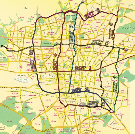 نقشه مسیرهای اتوبوس تندرو در تهران