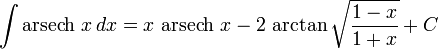 \int \operatorname{arsech} \, x \, dx=     x \, \operatorname{arsech} \, x-2 \, \arctan\sqrt{\frac{1-x}{1+x}}+C