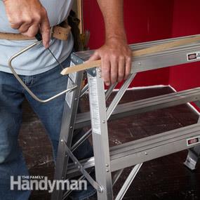 The flat ladder top is perfect for small jobs like sawing.