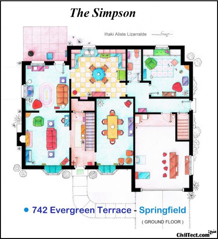 پلان معماری خانه سیمپسون ها - Simpsons