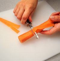 Cut paper-thin strips when making carrot curl garnishes.