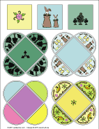 Four half-moon petal envelopes, 2-inch squares, Easter and spring designs