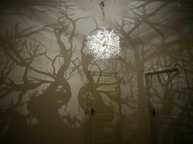 Chandelier Creates a Forest of Tree Shadows